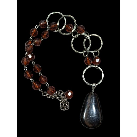 Retro Brown Beaded Rustic Teardrop Necklace - Picture 1 of 5